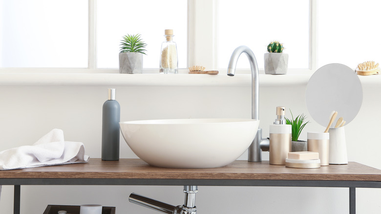 Bathroom counter with items