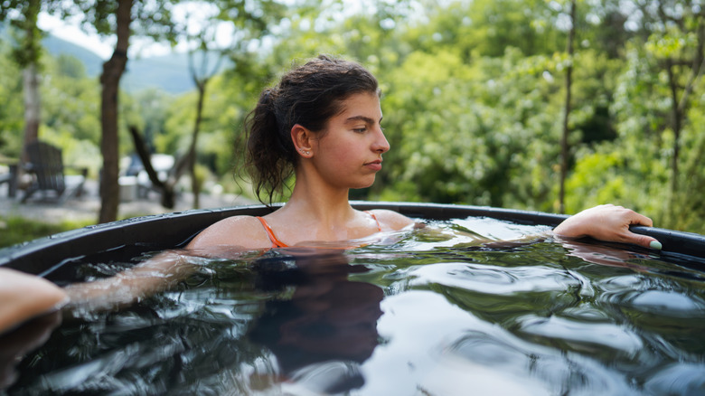 Woman in an ice bath