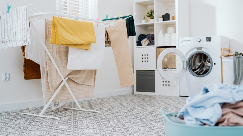 messy laundry room 