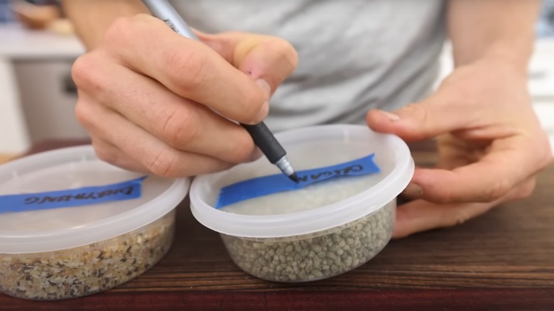 Man making tape labels