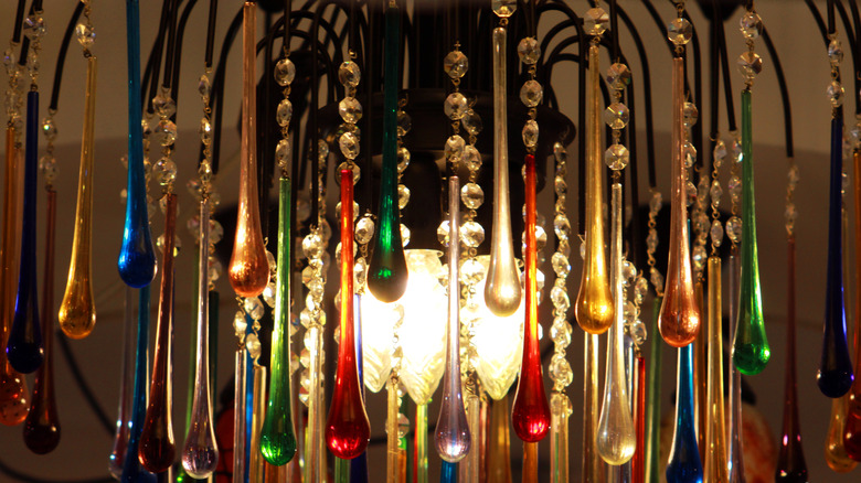 A close up on a Murano glass chandelier.