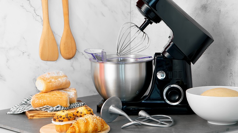 black mixer on kitchen counter