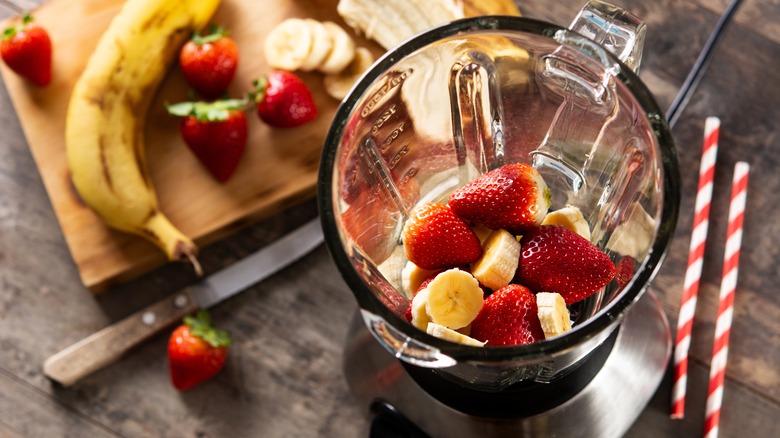 Smoothie ingredients in blender
