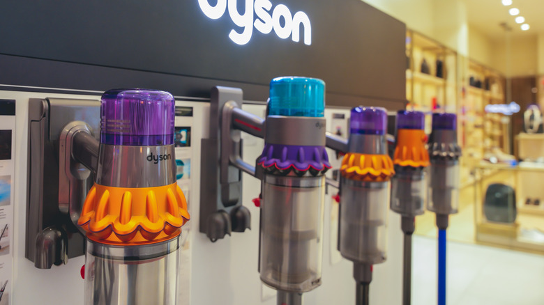 Dyson vacuums on display at a store