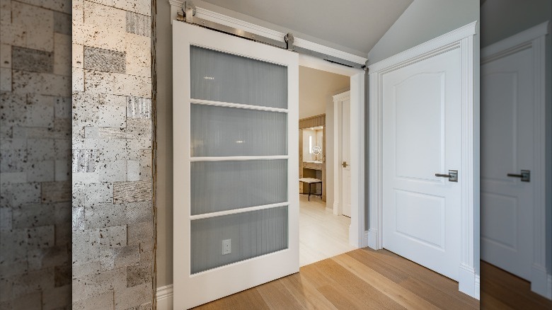 white and glass barn door