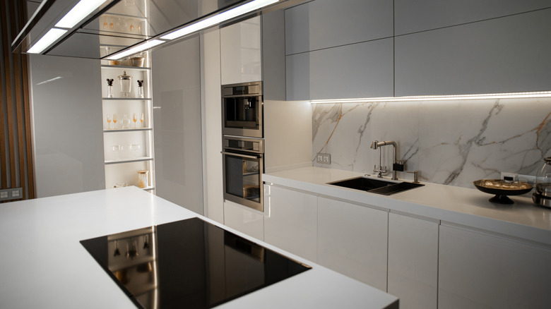Modern kitchen with built-in appliances and cabinets