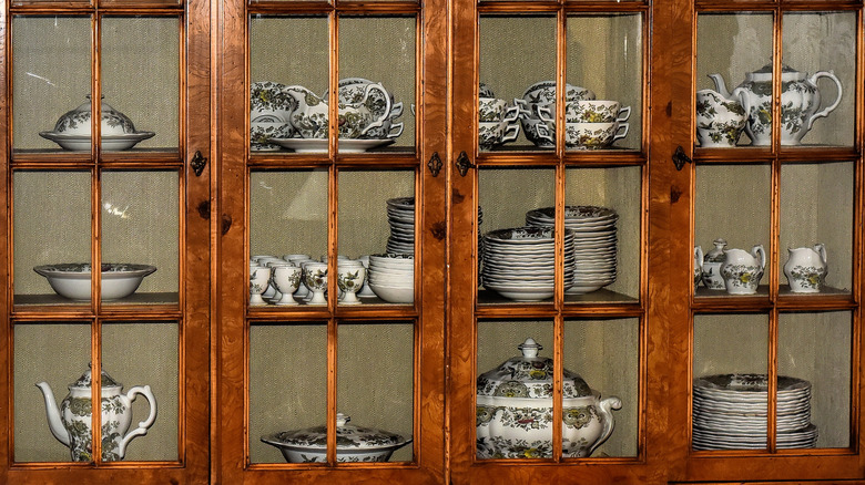 dishes in a china cabinet