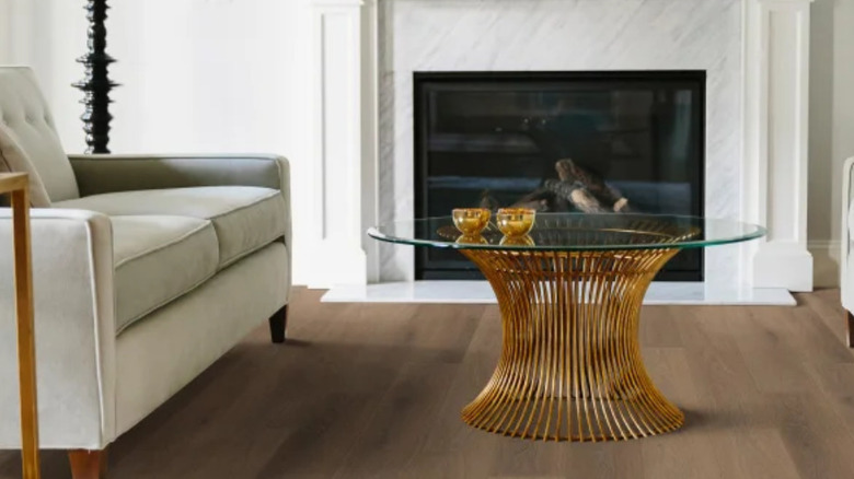 The walnut shade of Matrix vinyl flooring in a living room