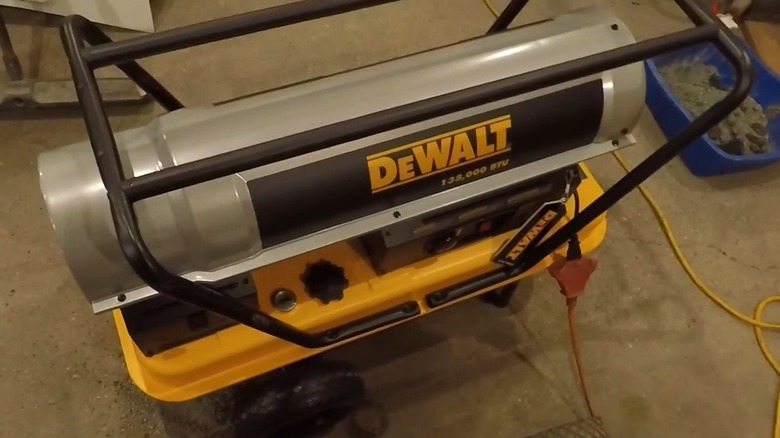 DeWalt kerosene heater in a workshop