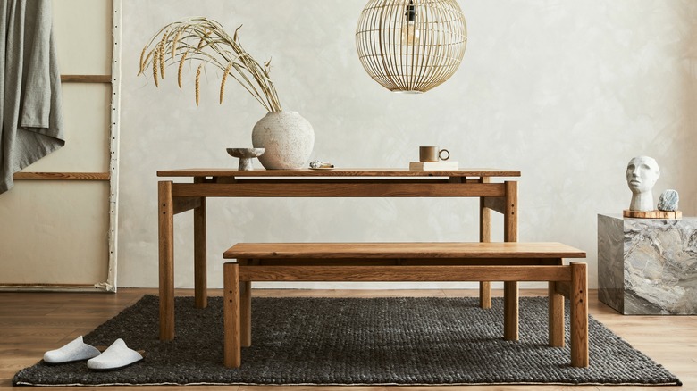 wood dining bench and table