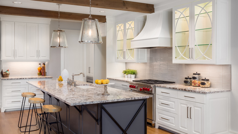 Glass-front cabinets in kitchen