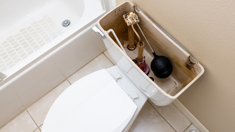 toilet with flush tank lid removed