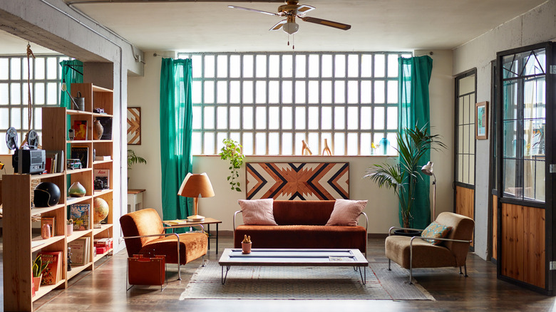 Industrial living room with an earthy color palette