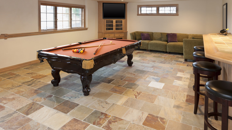 Tile floor in basement