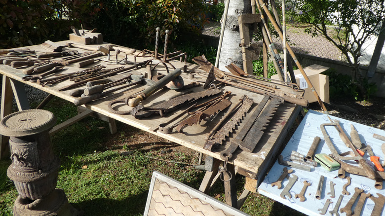 pile of tools on tables