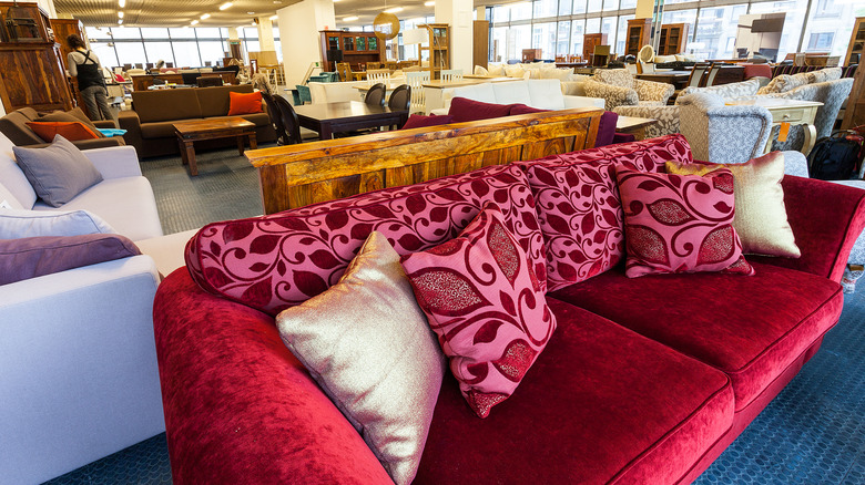 Pillows on a thrift store shelf
