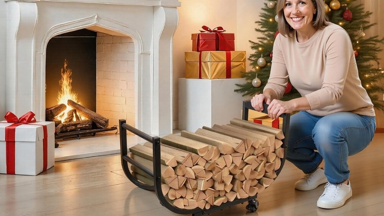 Yqbrao rolling firewood rack