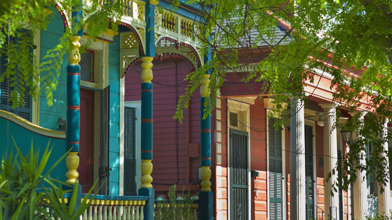 Brightly colored front porches