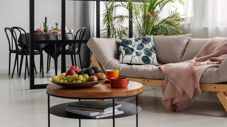 Futon with pillows in living room