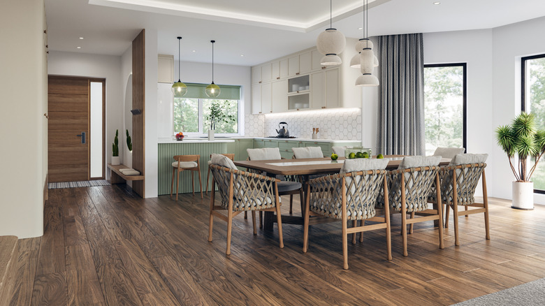 open plan dining area with hardwood floor