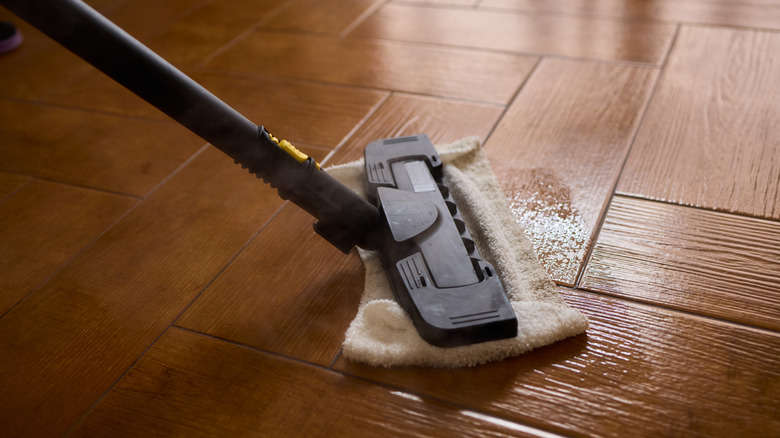 steam mop on hardwood floor