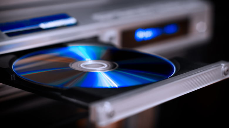 CD or DVD in a player tray