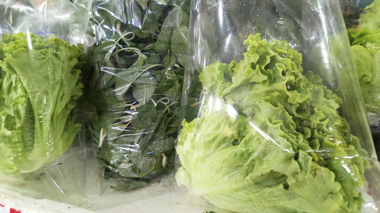 Bags of leafy greens and herbs