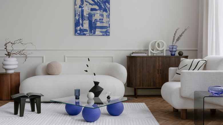 White base decor with blue accents