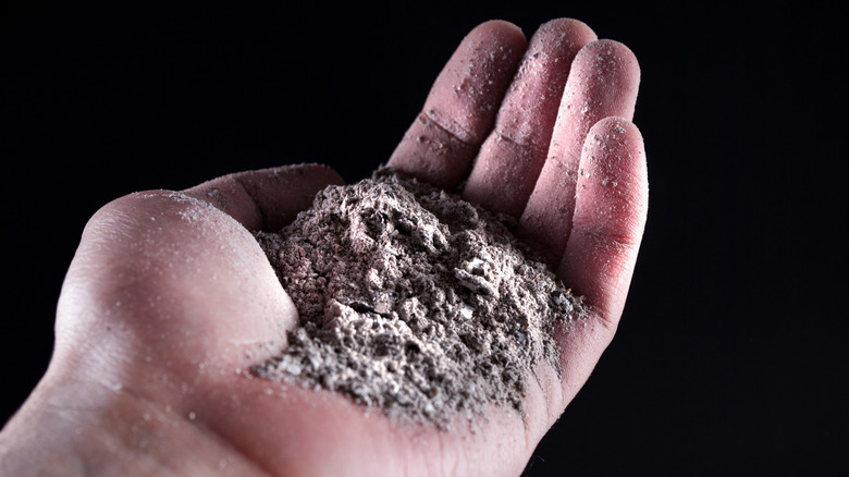 Close up of person holding gray ash/cinders