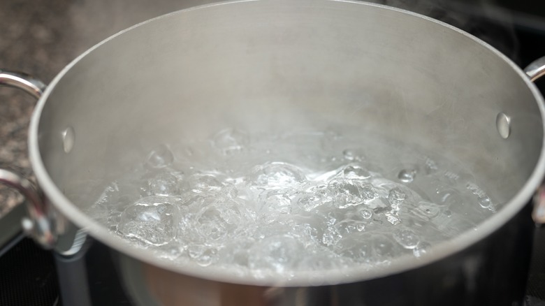 Close up of pot of boiling water