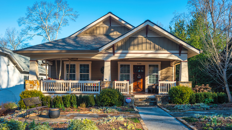 Front facade and landscaping of a small home