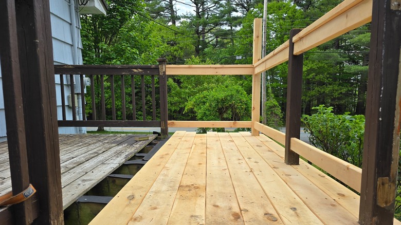 Deck with part of the boards replaced