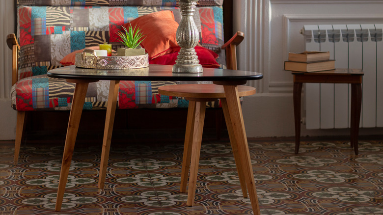 Colorful chair with vintage table