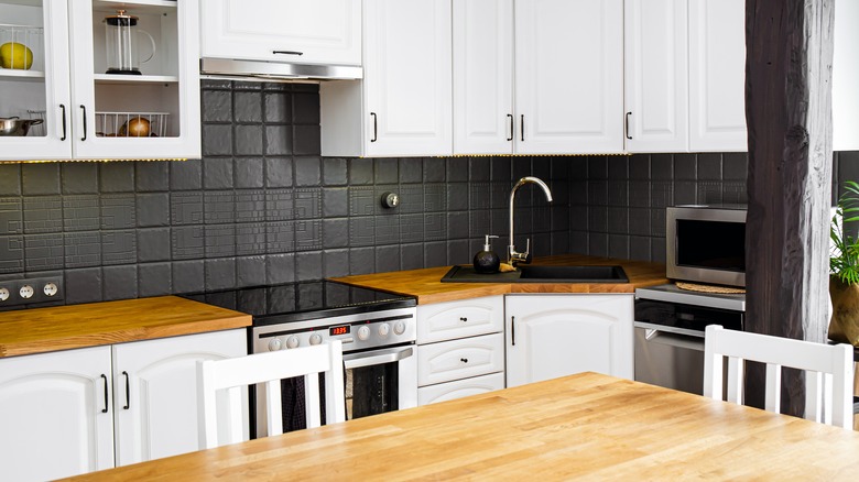 kitchen with butcher block countertops