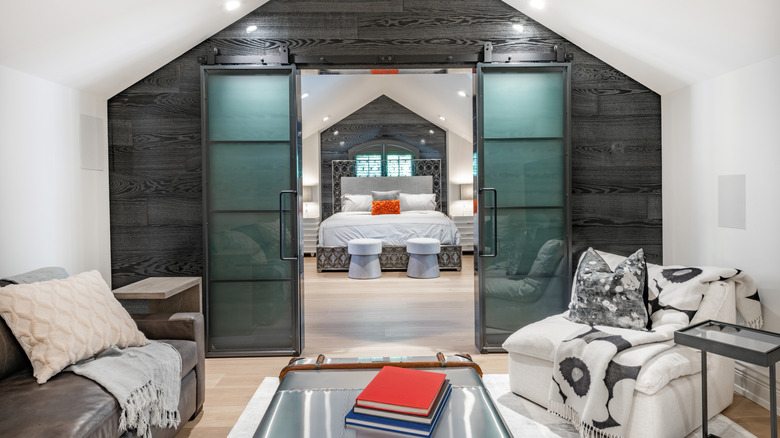 modern styled barn doors on bedroom entry