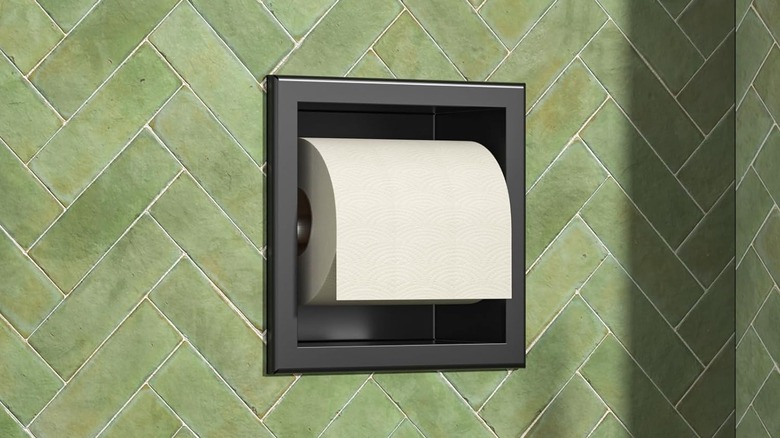 integrated toilet paper holder inside tile wall