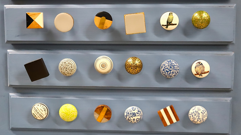 Display of Colorful and Clever Drawer Knobs