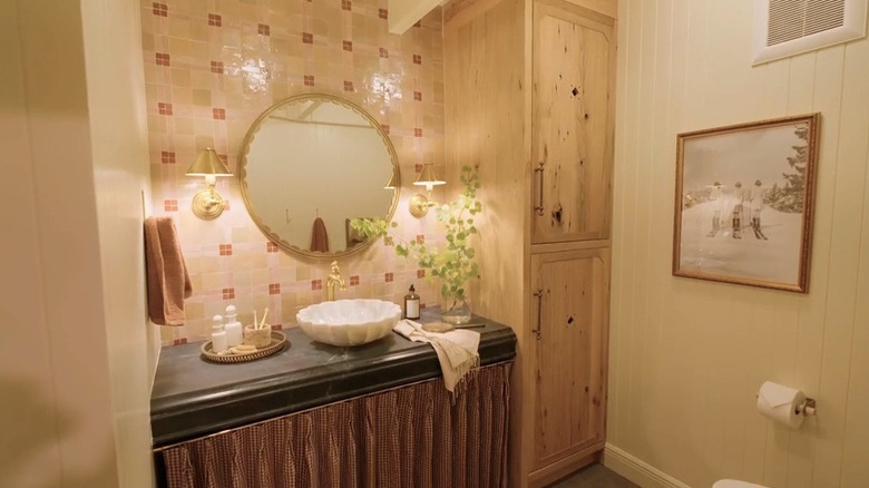 Pink and and light brown colored bathroom