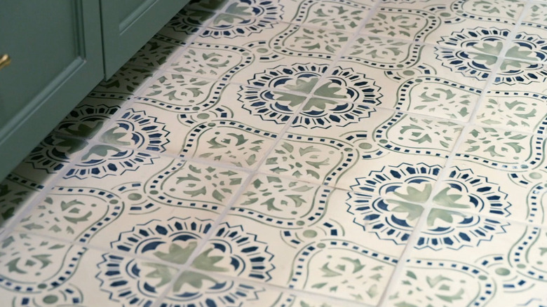 Green and blue tiled floor