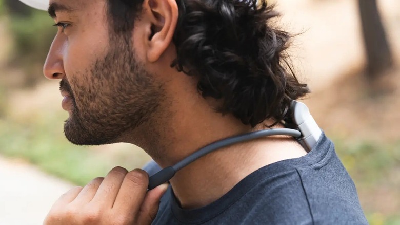 A man wearing the the Sony Reon Pocket Pro Plus