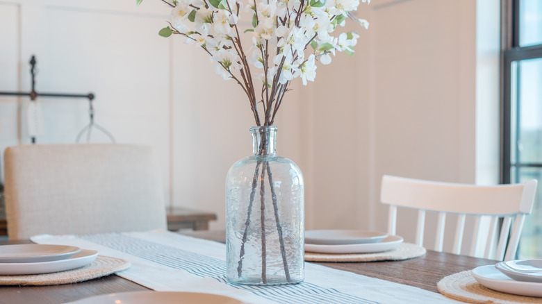 clear vase with flowers