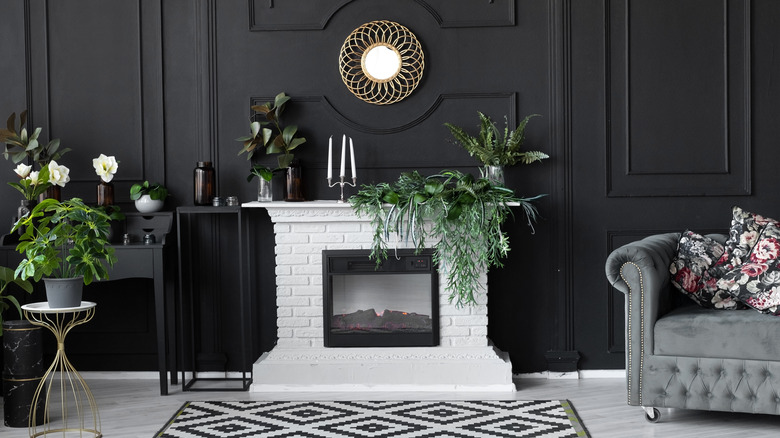 Dark wall behind a fireplace