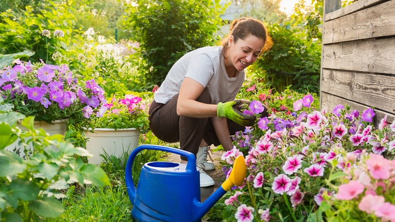 Woman gardening flowers