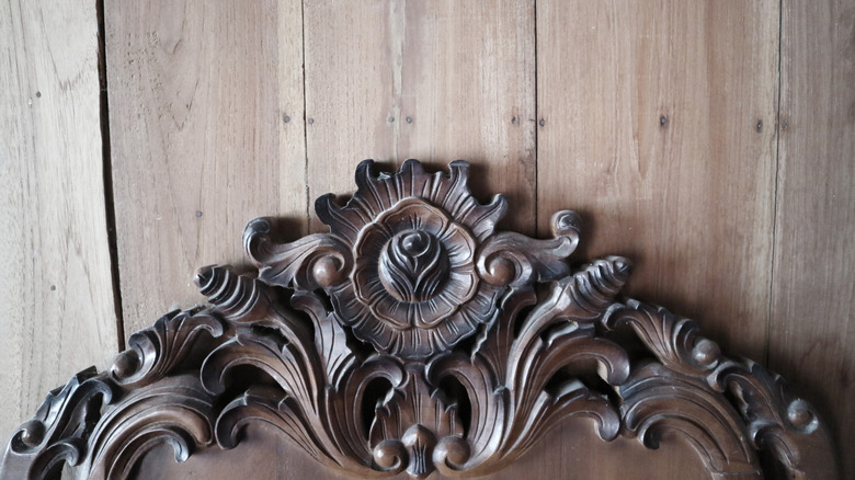 Closeup of an antique headboard