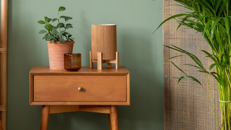Closeup of a small wooden nightstand