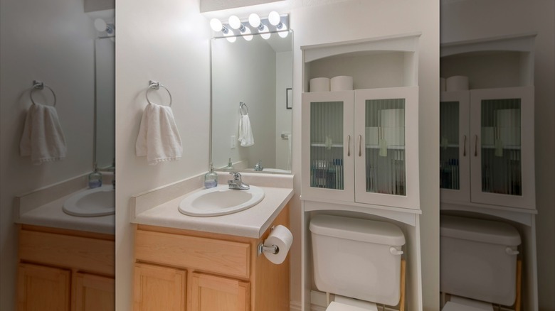 Closed cabinet above toilet