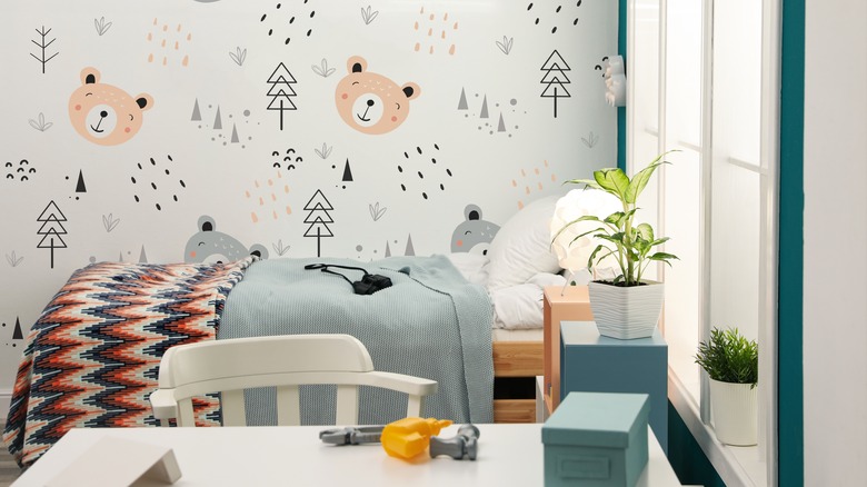 playful child bedroom with patterns