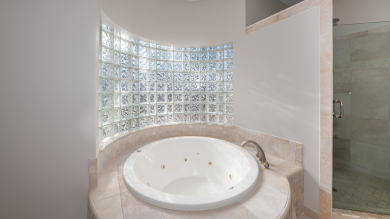 Glass block window in bathroom