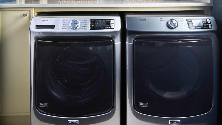 Maytag washer and dryer in a laundry room