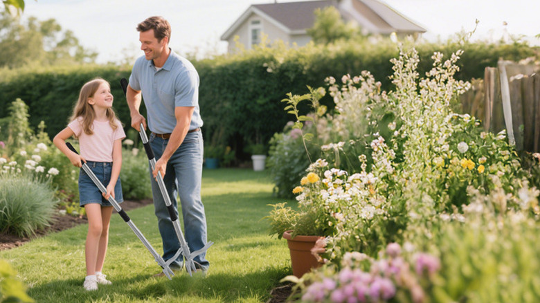 A father and daughter using NFie's Weed Puller Tools
